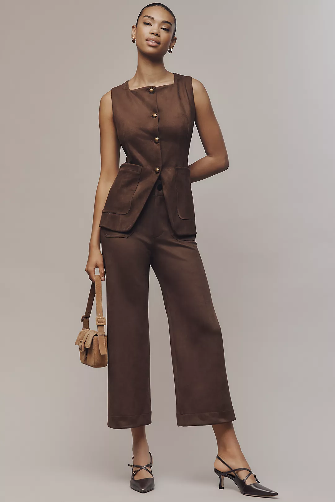 The Colette Crop Suede High-Rise Wide-Leg Pants by Maeve