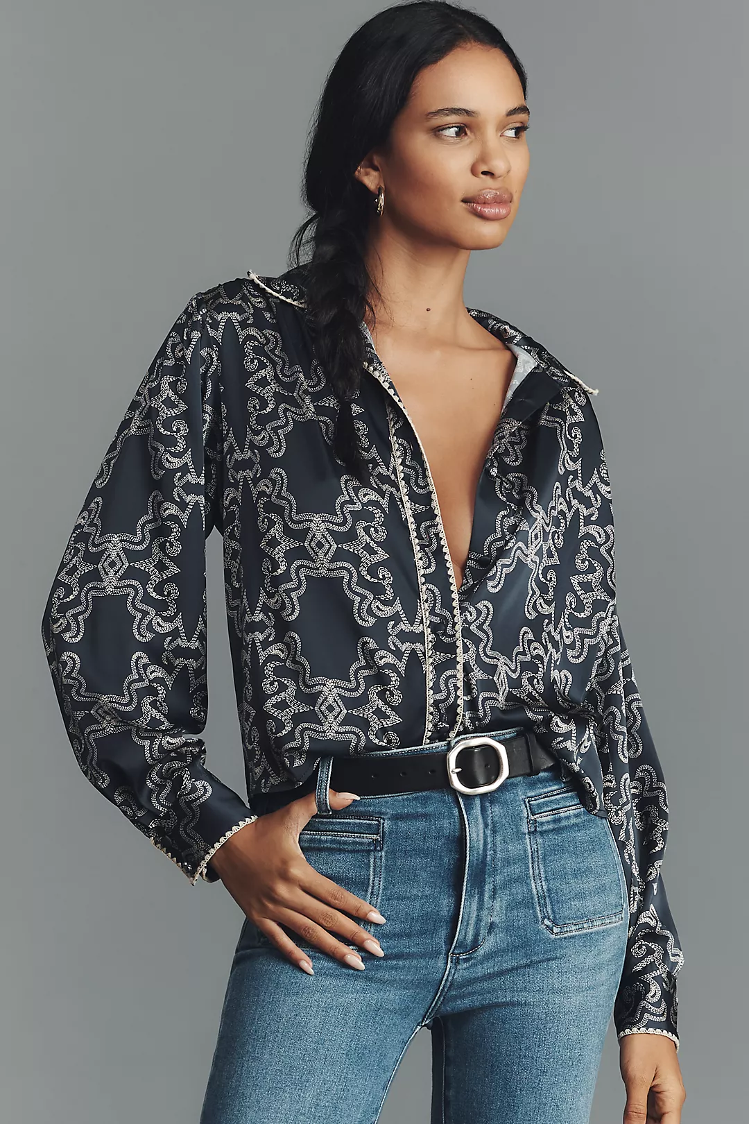 Hutch Kodie Long-Sleeve Silky Buttondown Blouse