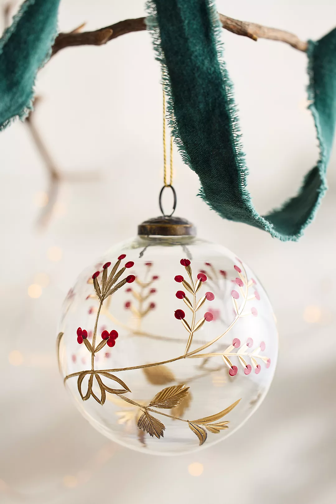 Etched Red Berry Glass Globe Ornament