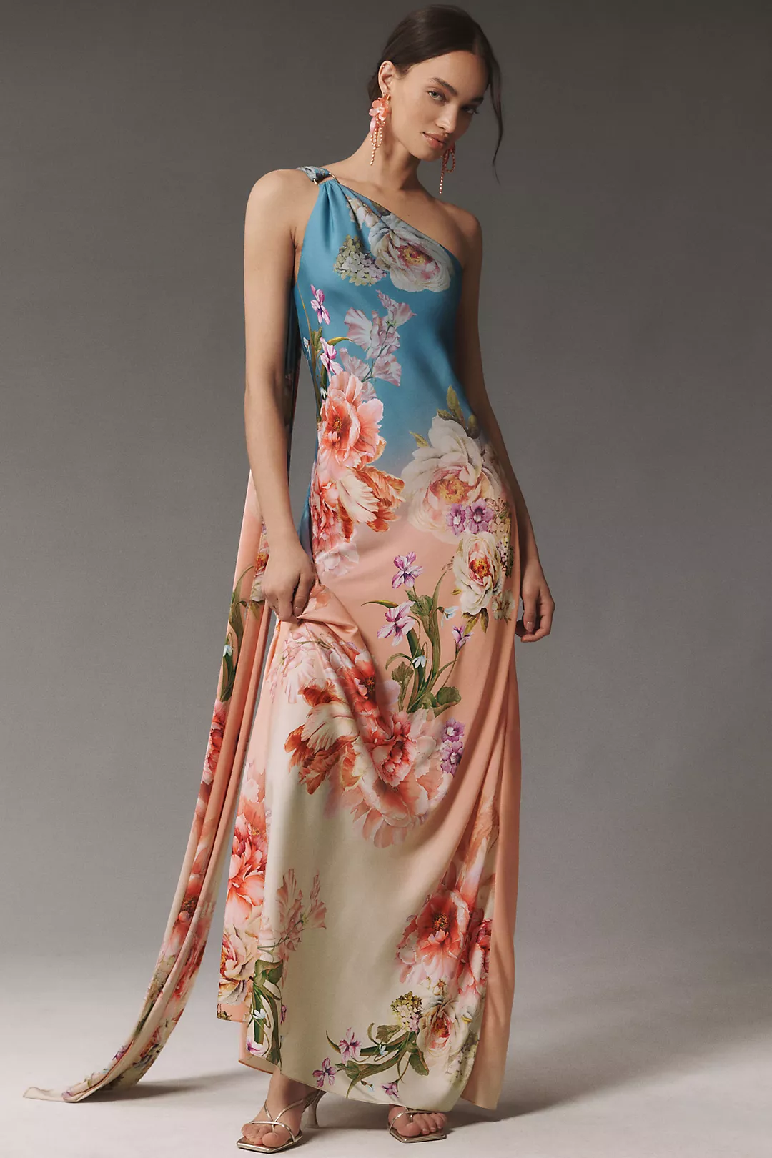 Hemant & Nandita Kavi One-Shoulder Satin Maxi Dress