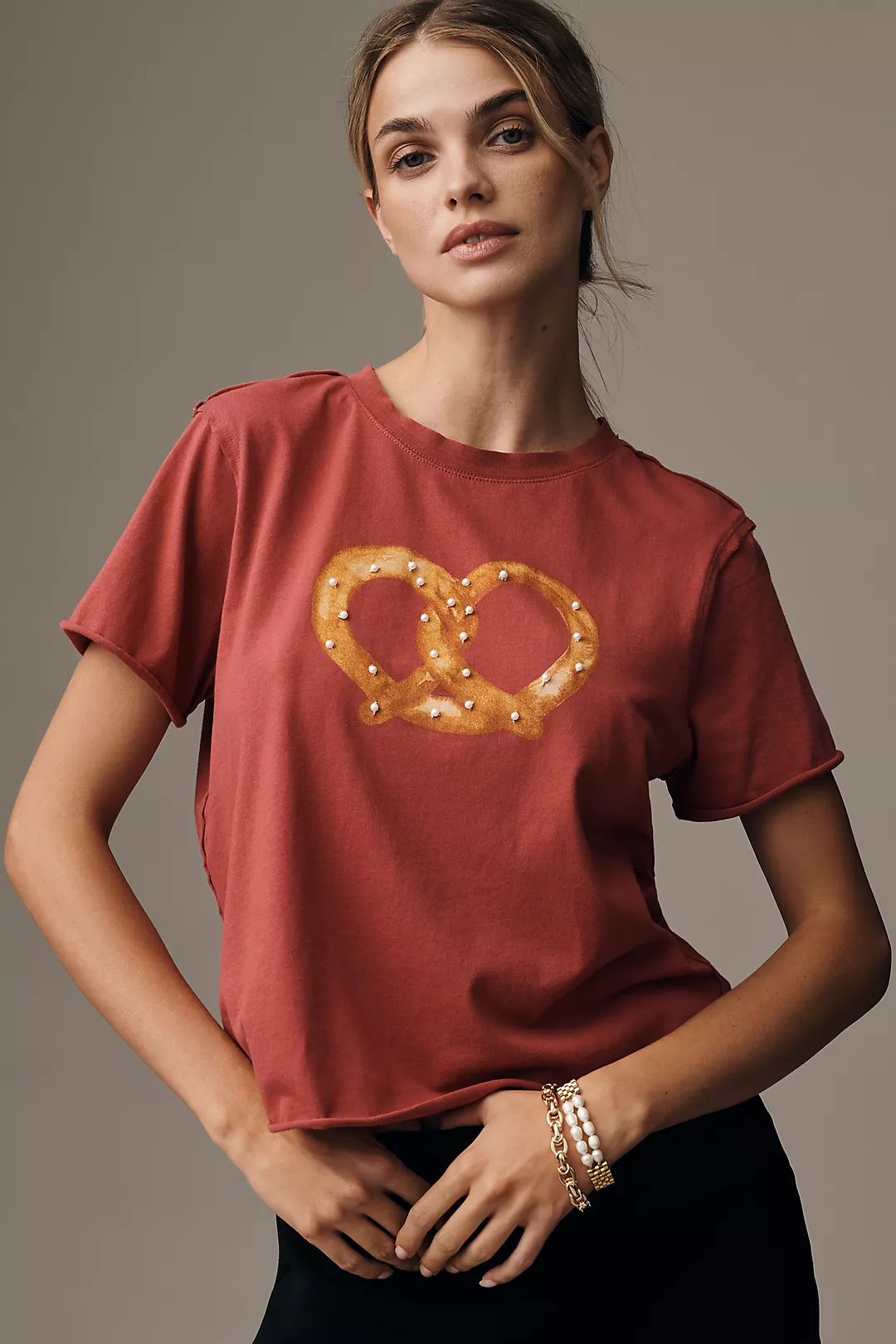 Maeve Pearl-Embellished Pretzel Graphic Tee