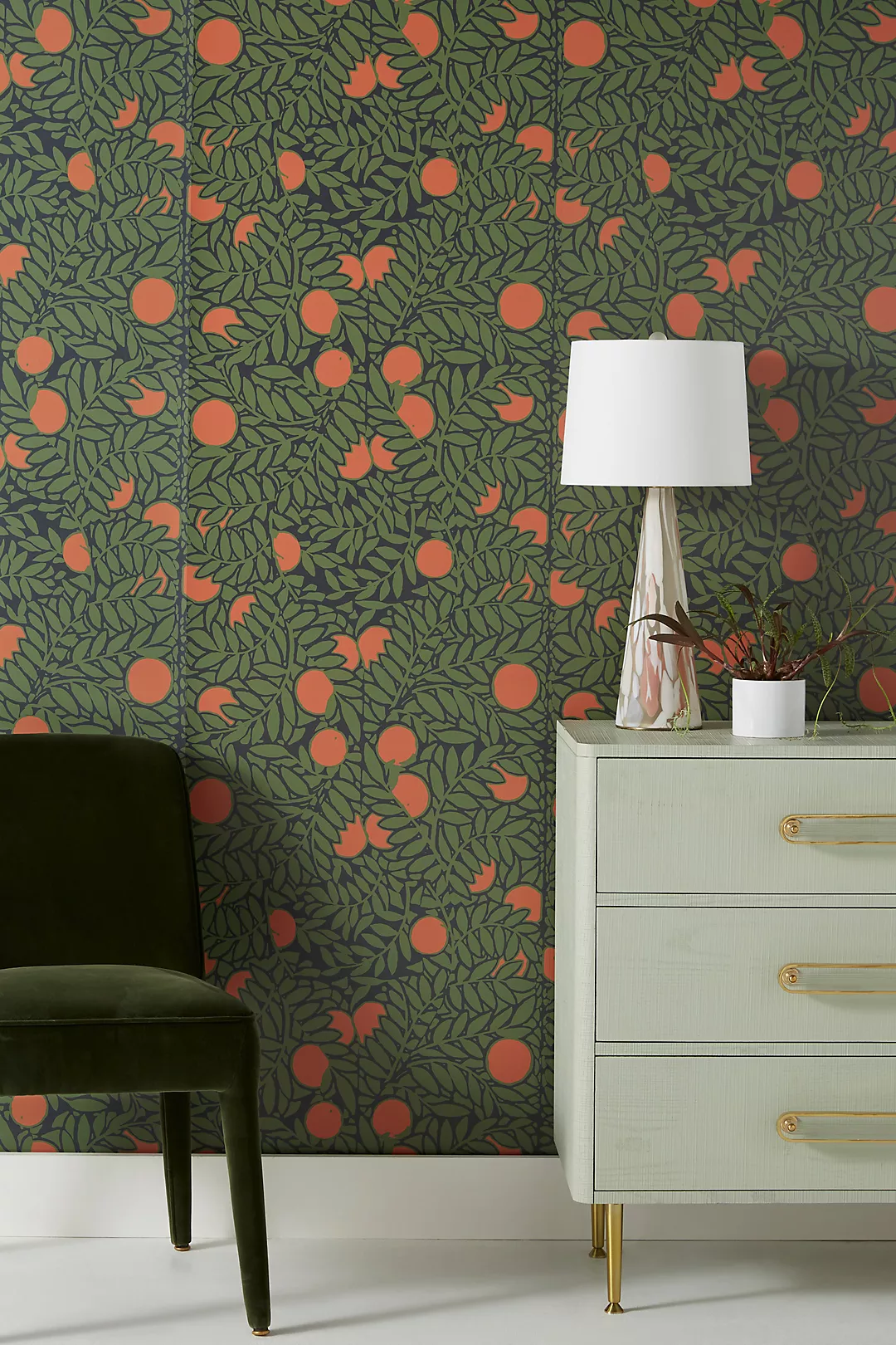 Mitchell Black Orange Grove Floral Peel-and-Stick Wallpaper