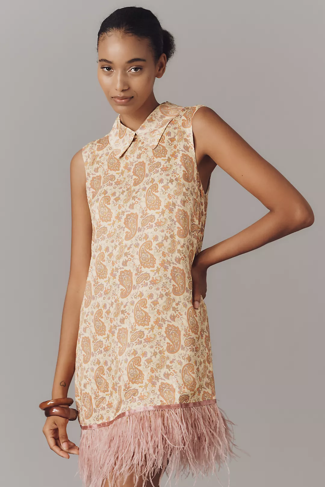 Maude Club Emery Collared Feather Shift Dress