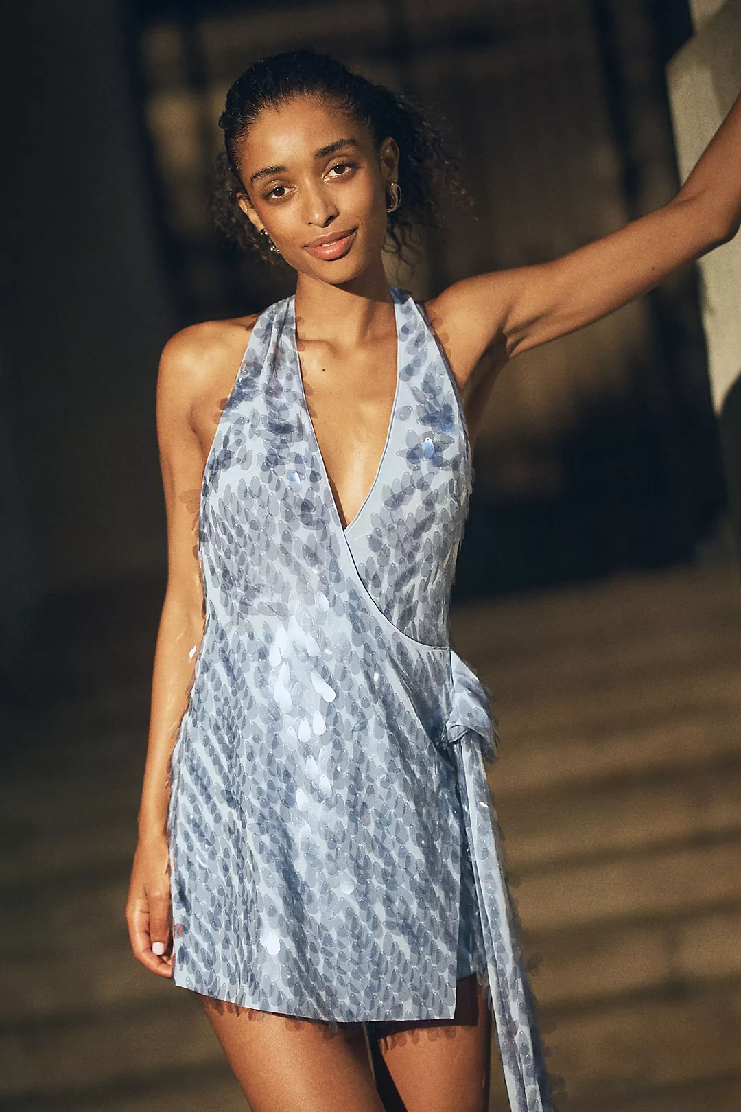 MISHA Sapphire Sequin Plunge Mini Dress