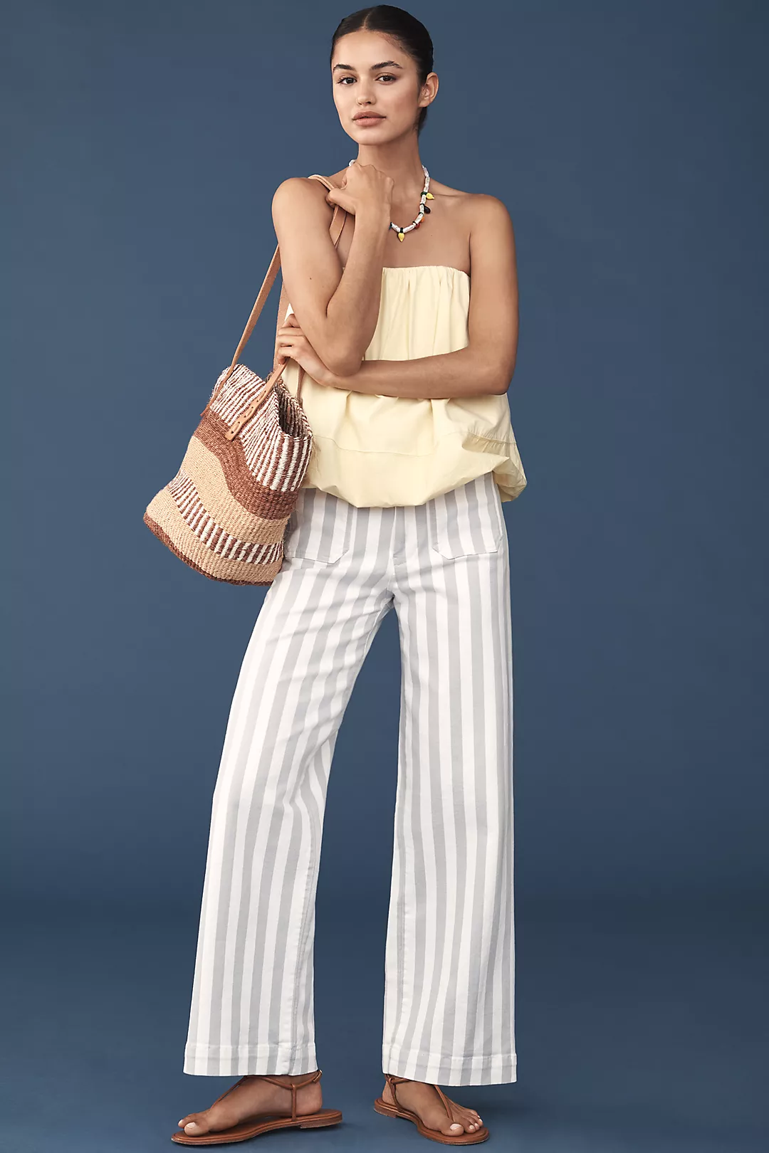 The Colette Striped Full-Length Wide-Leg Pants by Maeve