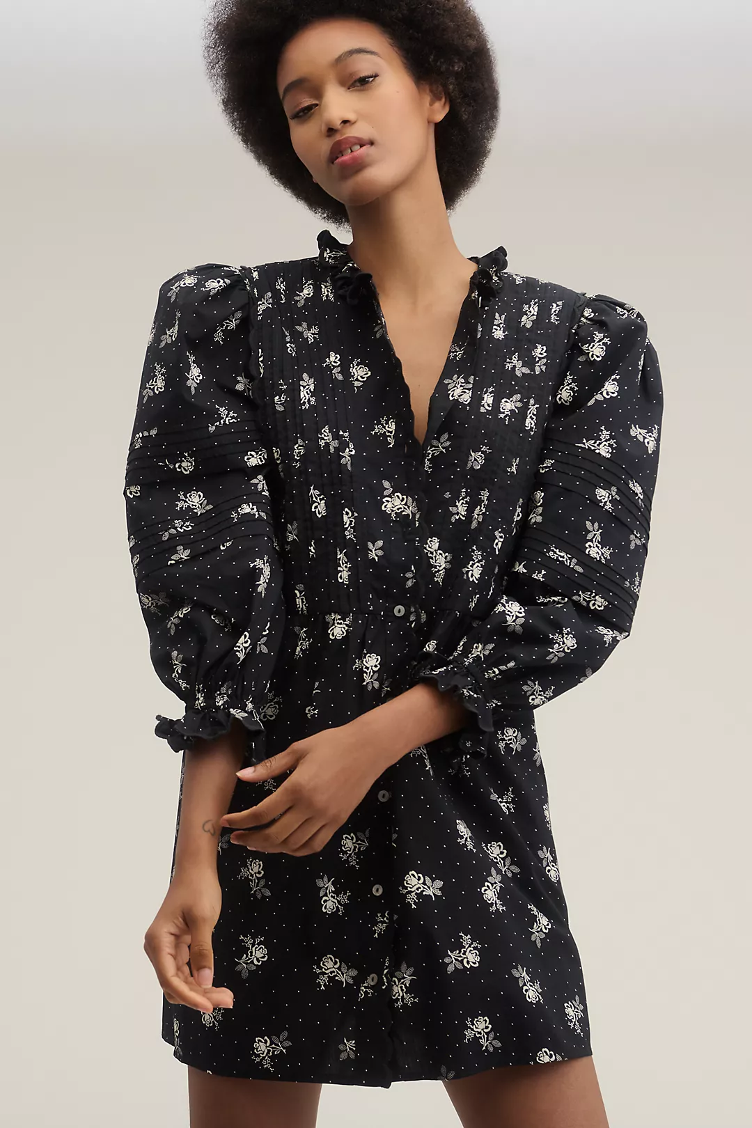 Lovaan Kitty Puff-Sleeve Mini Dress