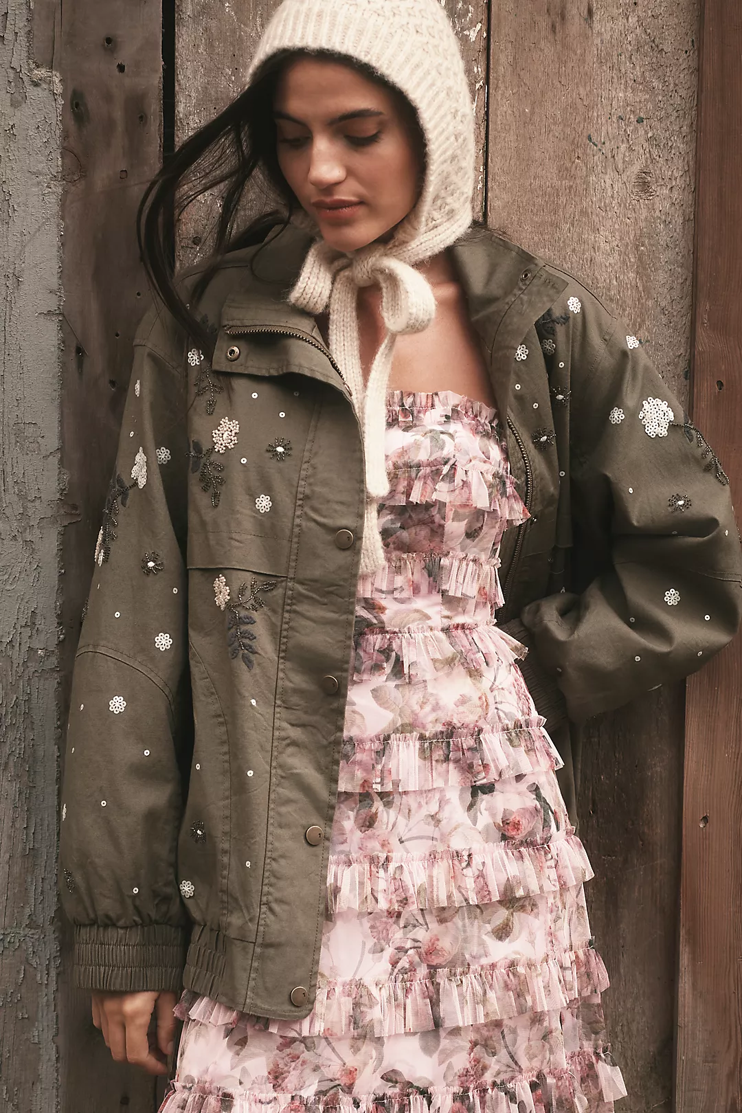 Pilcro Oversized Embellished Bomber Jacket