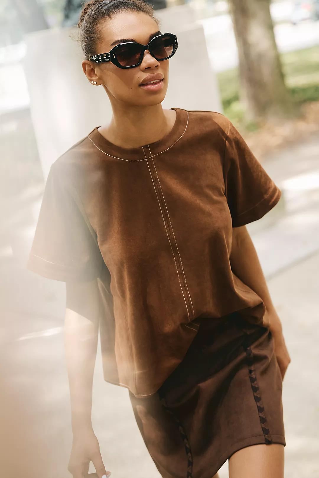 The Emmy Faux-Suede Swing Blouse by Maeve