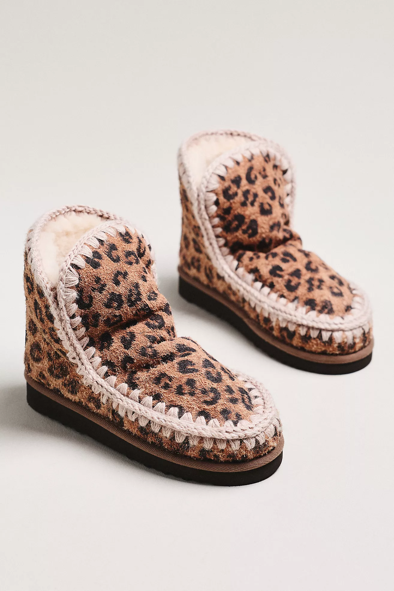 MOU Leopard Stitched Detail Suede Boots
