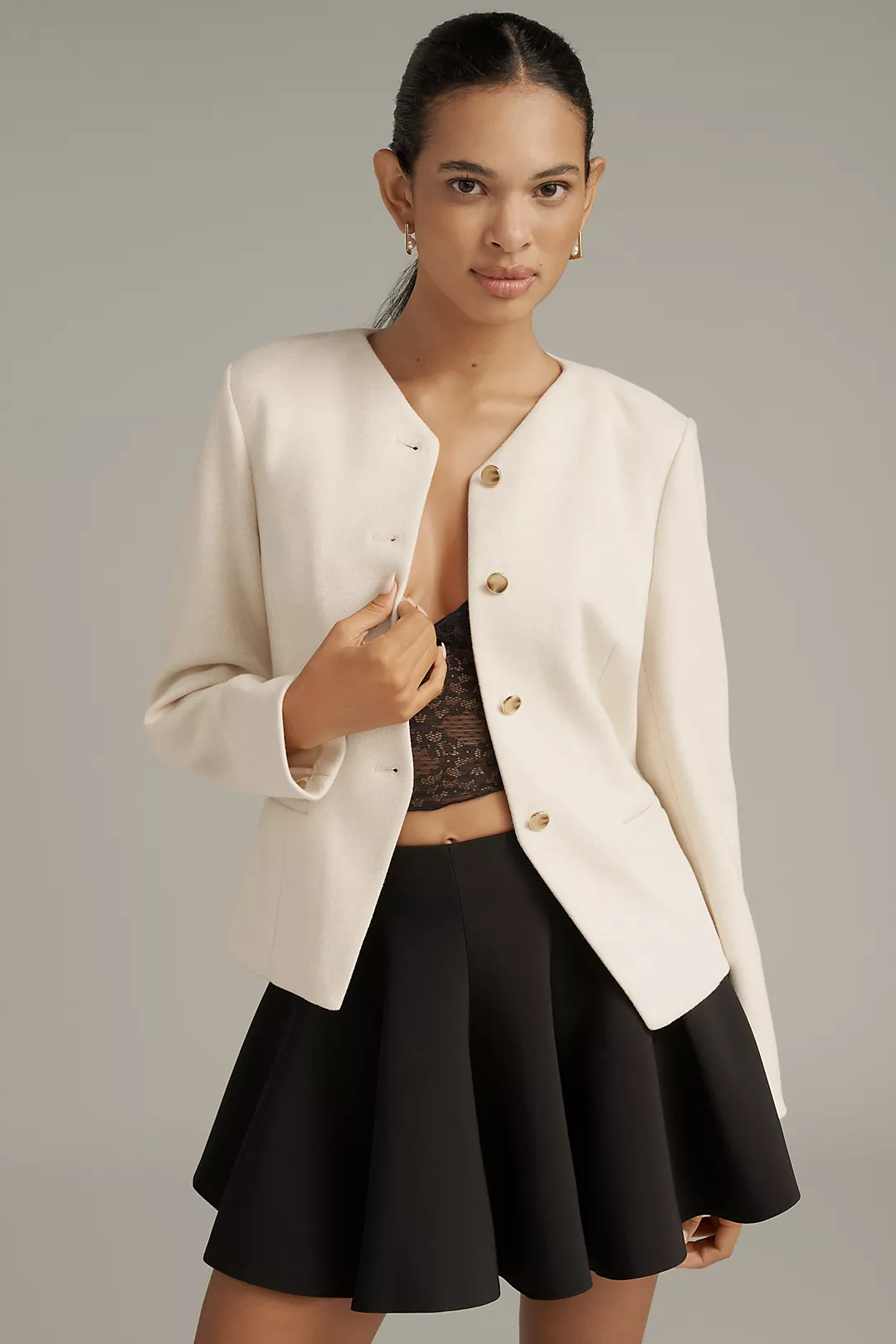 Avec Les Filles Collarless Knit Blazer