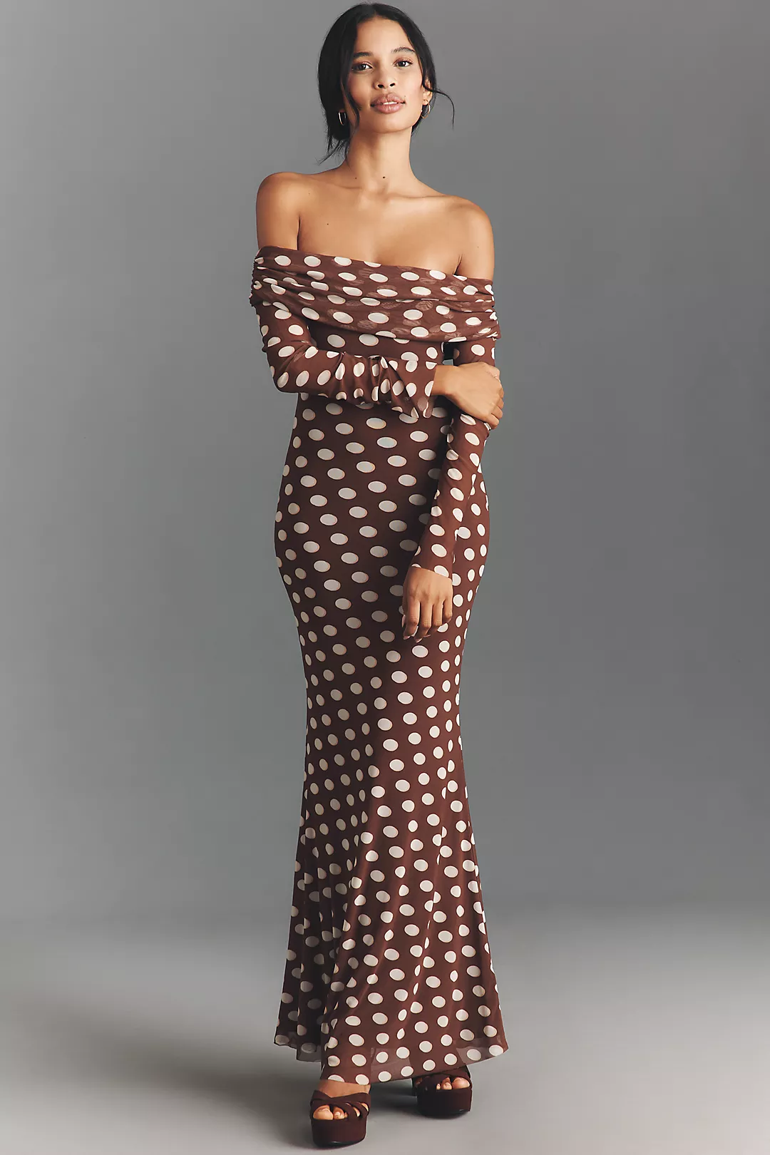 AFRM Long-Sleeve Off-The-Shoulder Mesh Maxi Dress