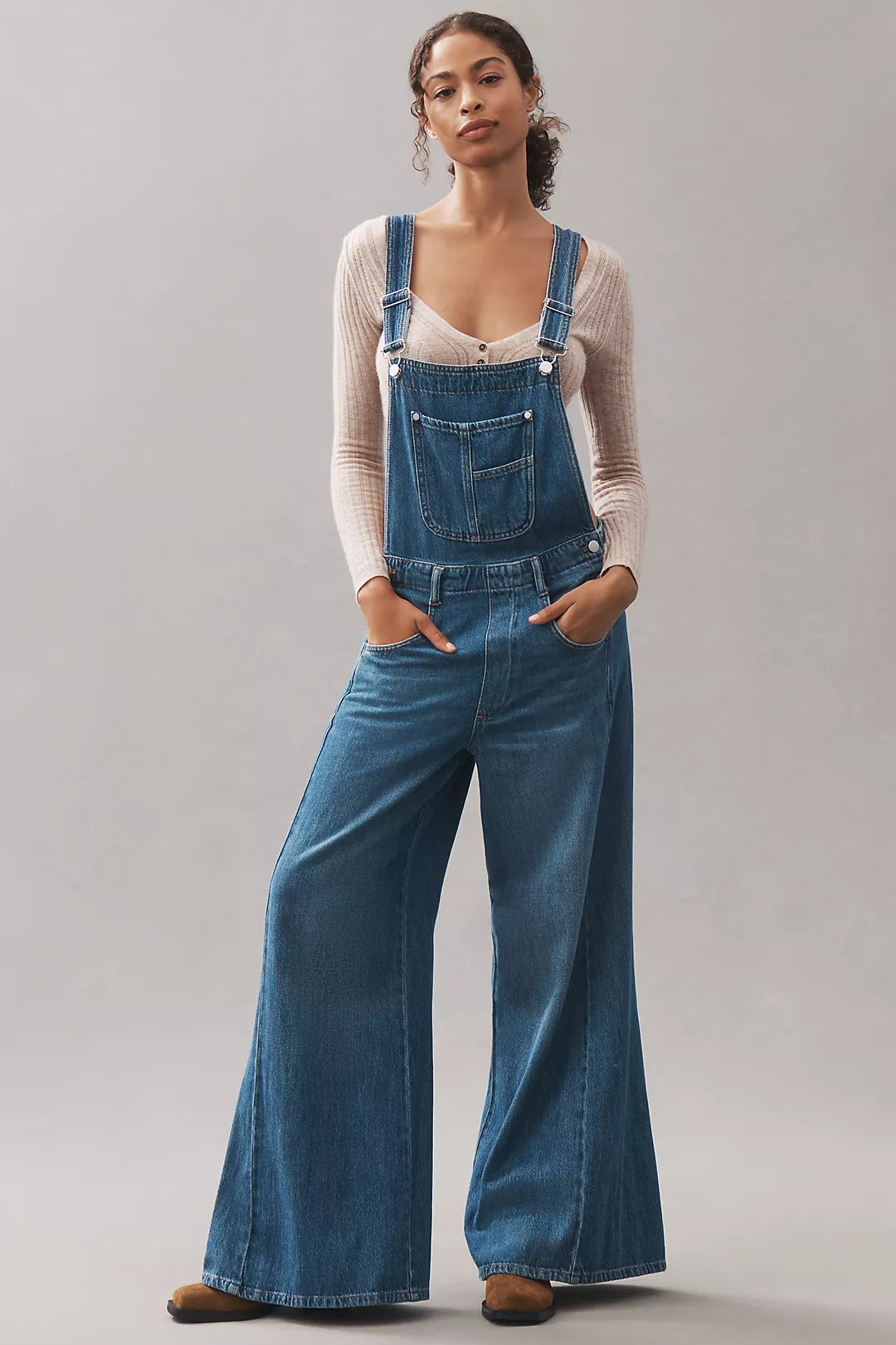 The Adi Denim Flare Overalls by Pilcro