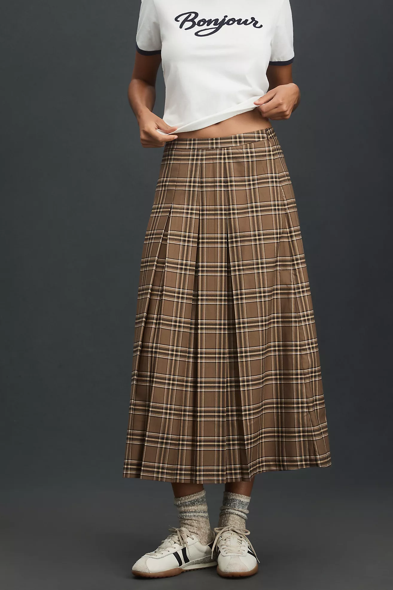 Rowing Blazers Plaid Pleated Midi Skirt