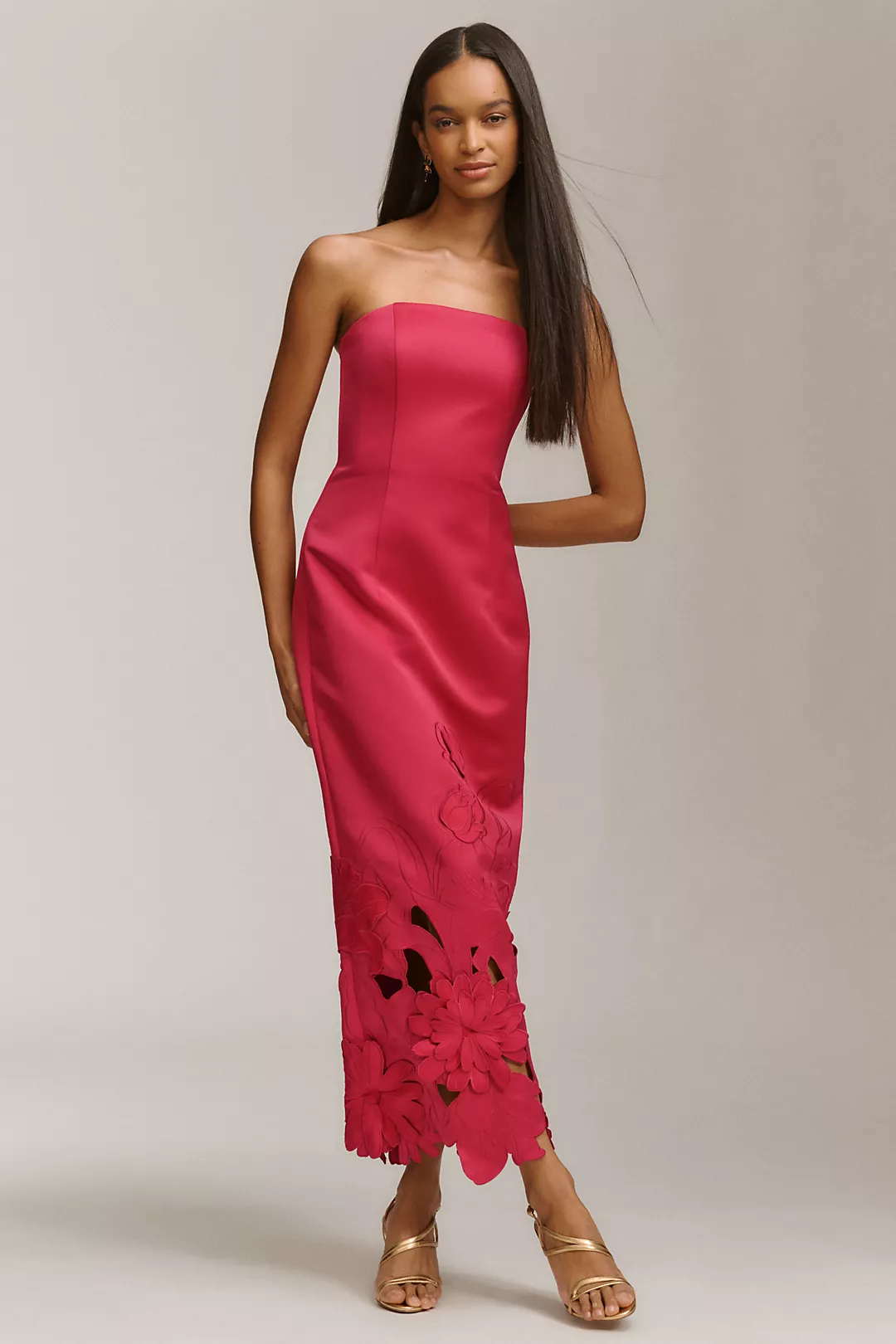 LEO LIN Rayna Strapless Appliqué Bustier Stretch Crepe Maxi Dress