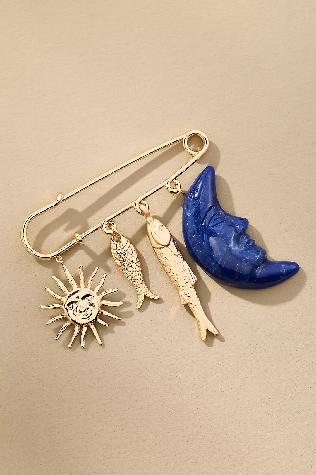 Moon & Fish Safety Pin Brooch