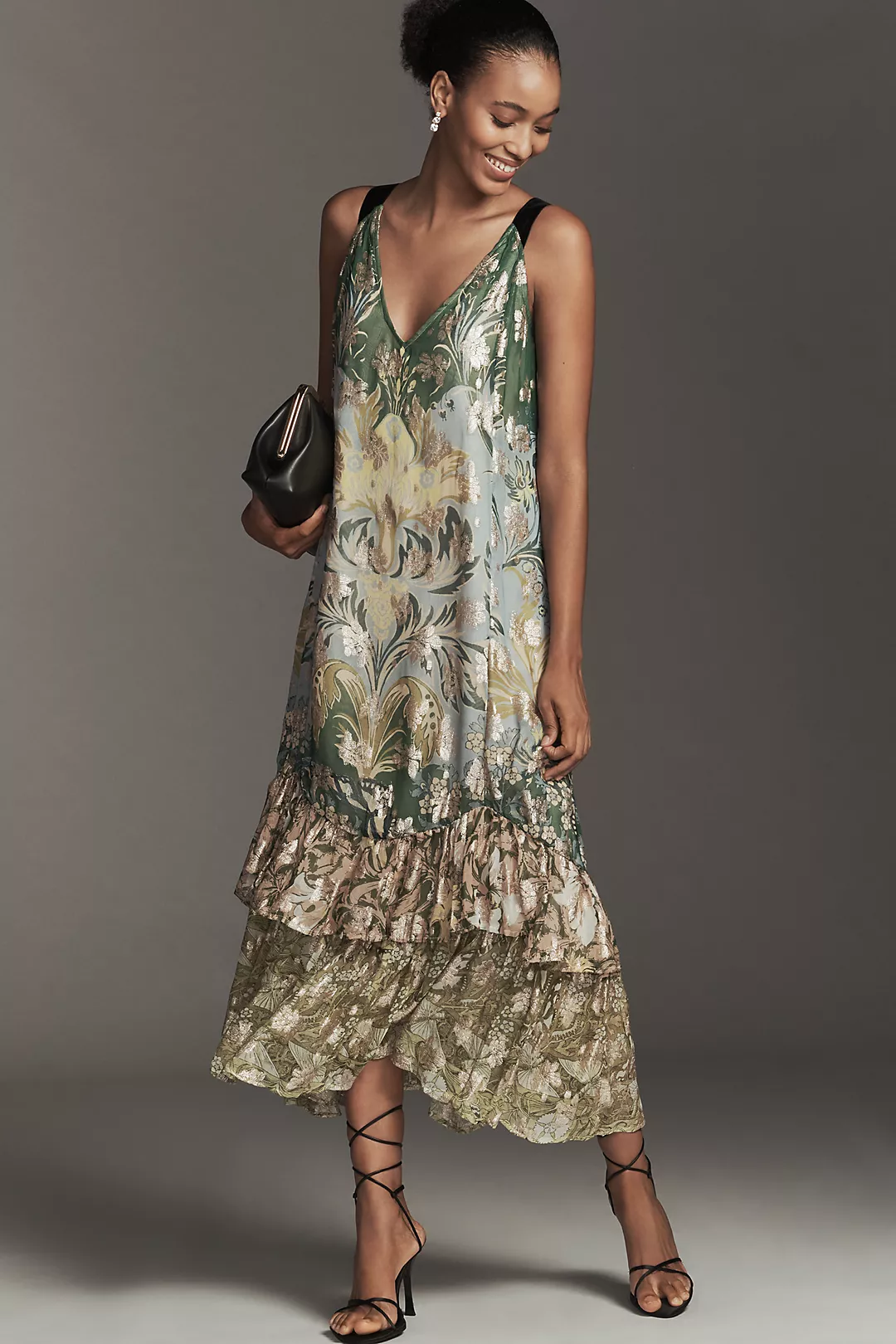 By Anthropologie Tie-Back Ruffle-Hem Midi Dress