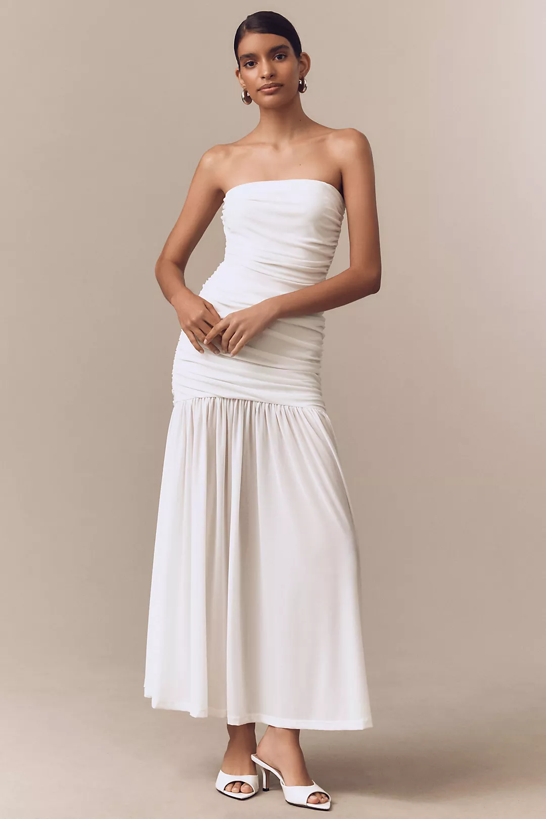 Bardot Solana Strapless Gathered Mesh Stretch Mesh Drop-Waist Maxi Dress