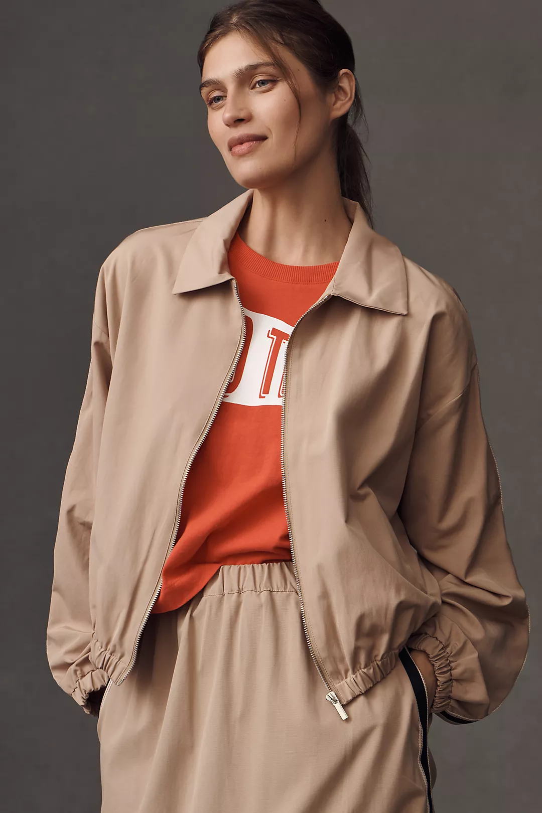 Maeve Sporty Crop Bomber Jacket
