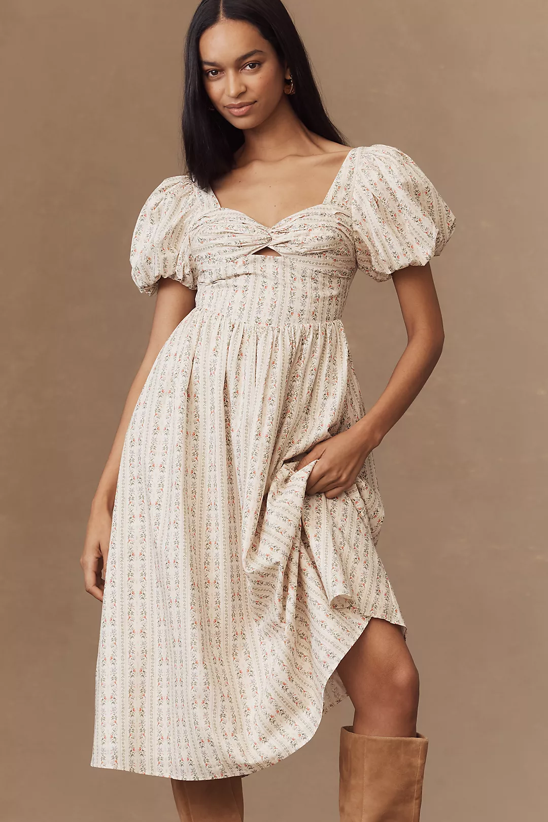 En Saison Rosalia Puff-Sleeve Midi Dress