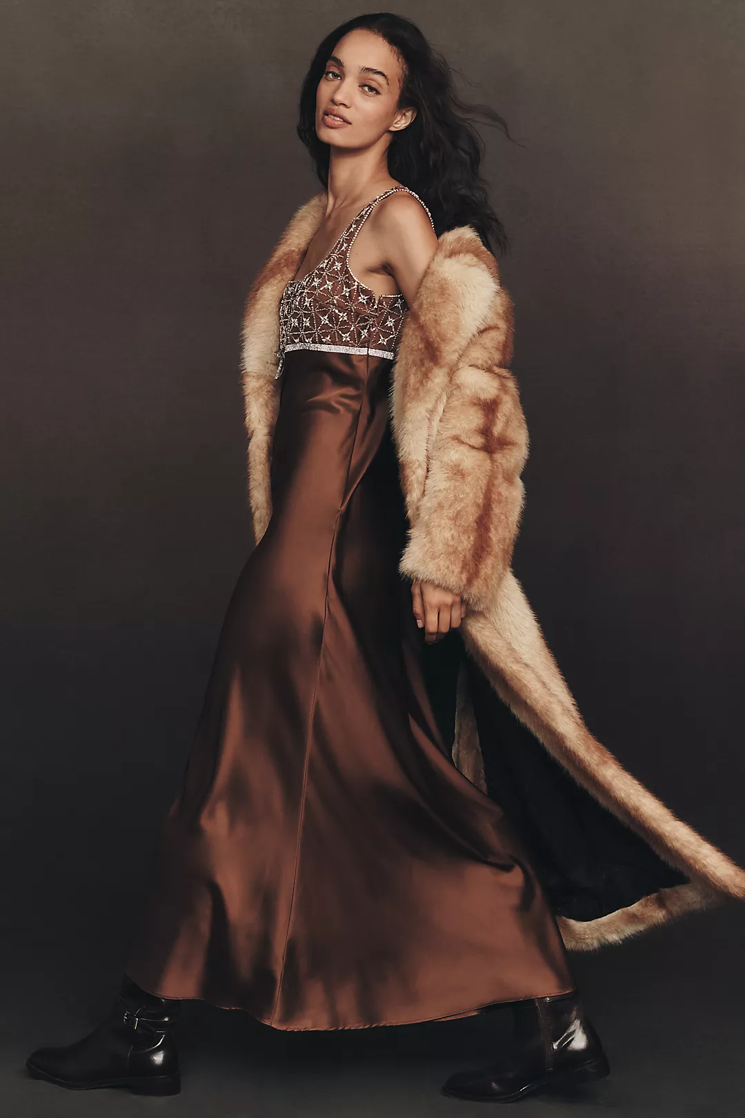 STAND STUDIO Nora Faux-Fur Longline Coat