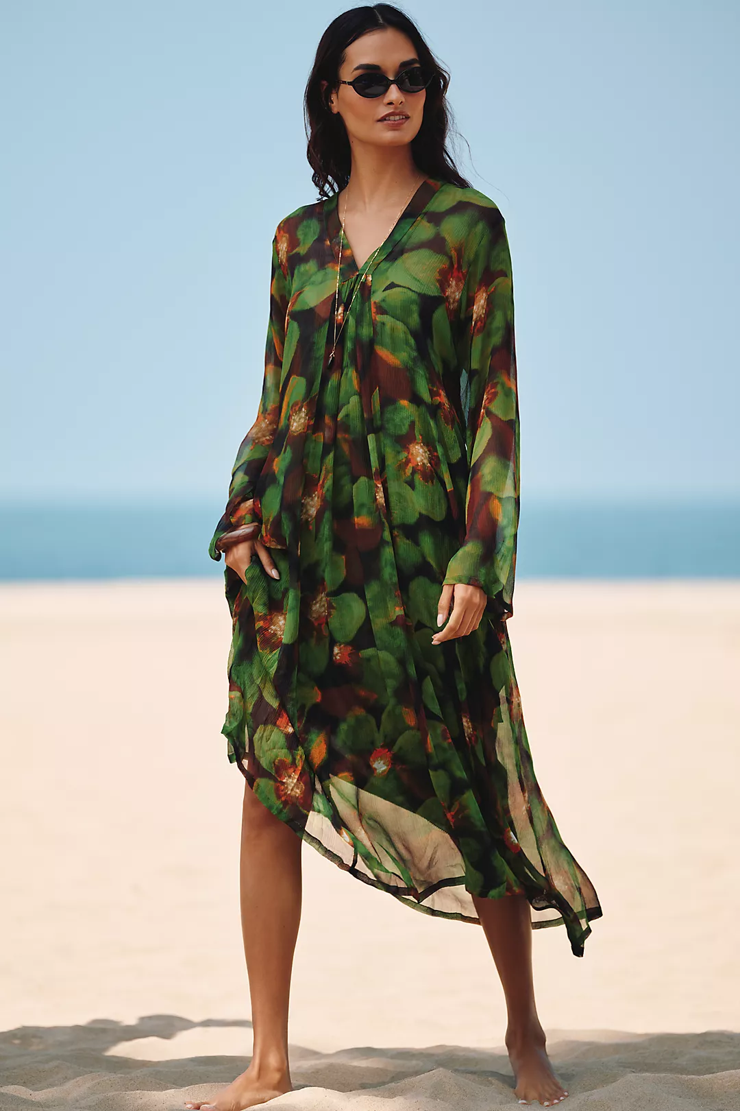 Chan Luu Long-Sleeve Floral Silk Kaftan