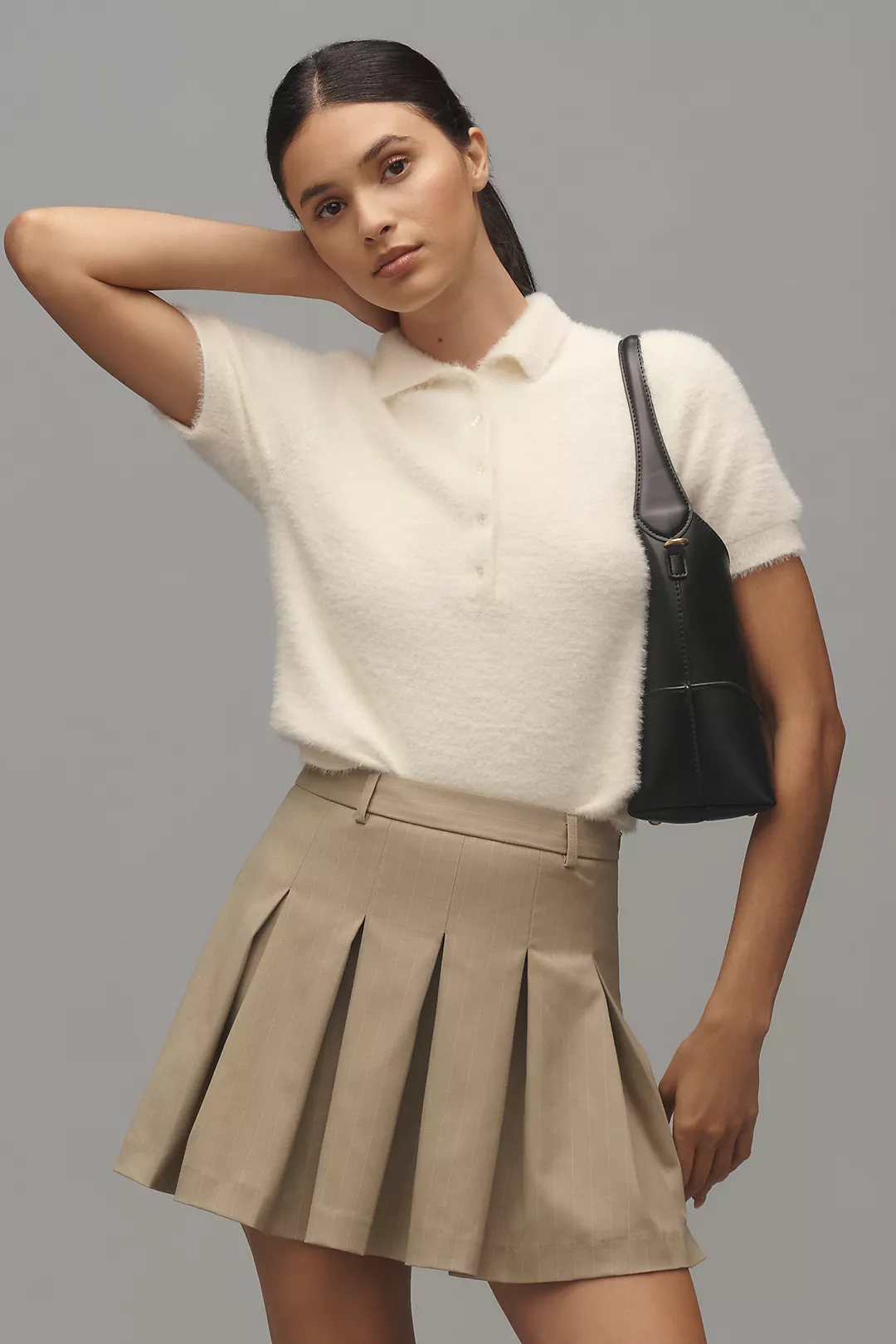 En Saison Arden Pinstripe Pleated Mini Skirt