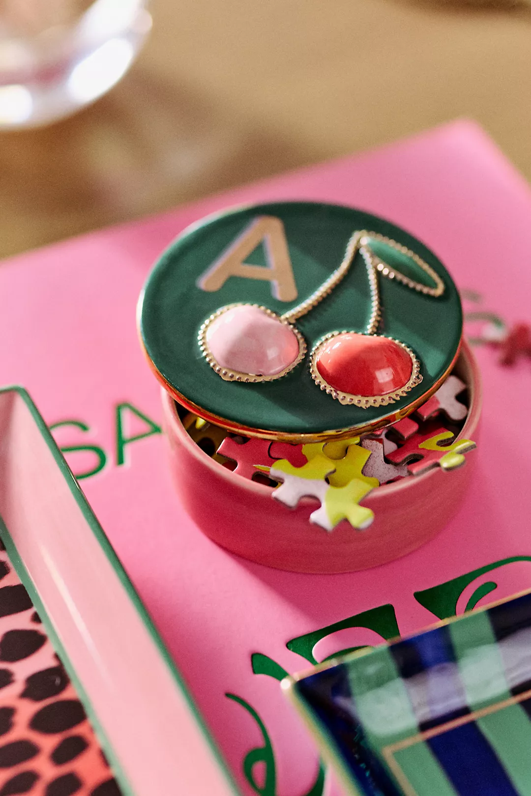 Handpainted Stoneware Monogram Trinket Box