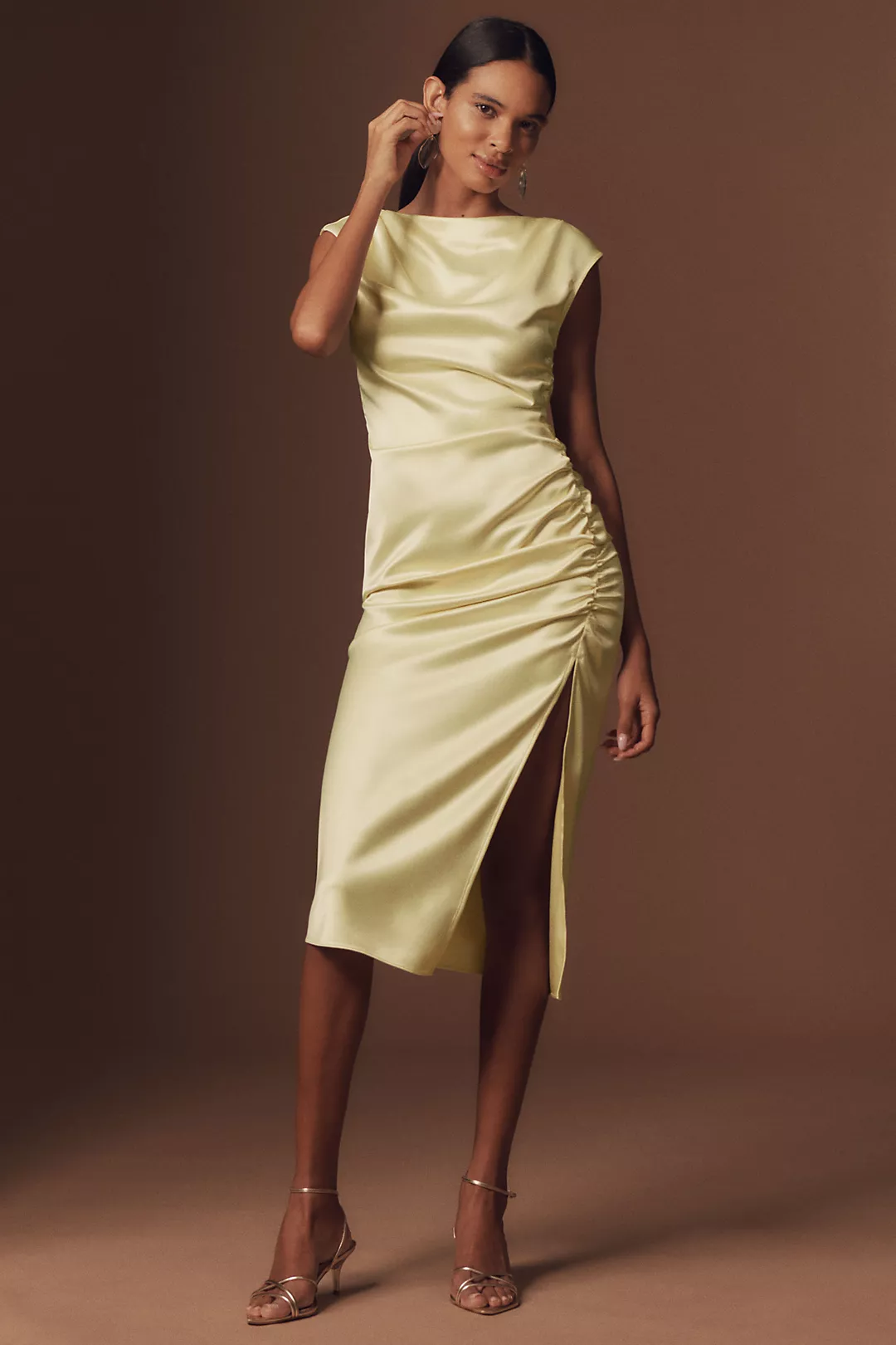 BHLDN Francesca High-Neck Stretch Satin Midi Dress