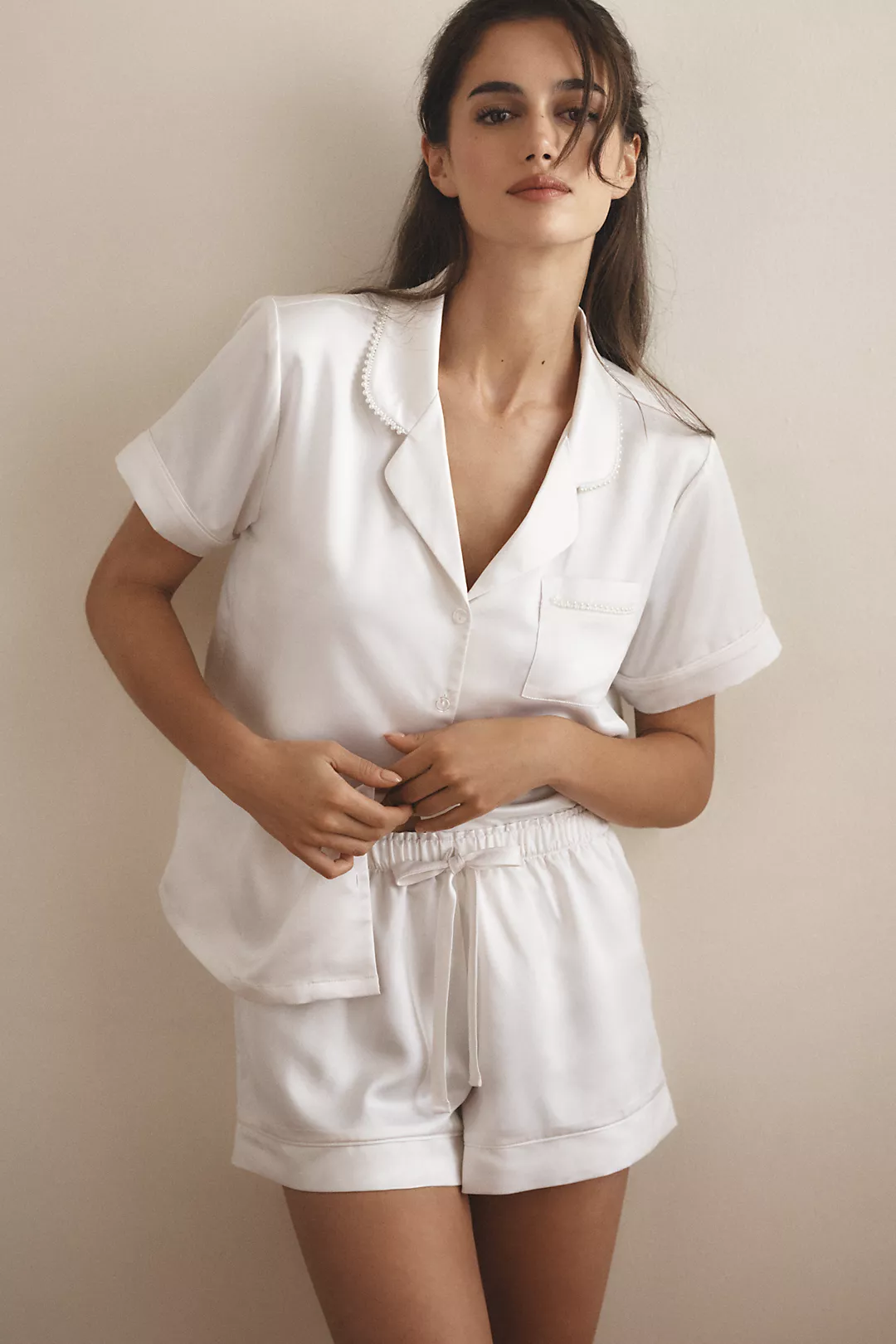 Flora Nikrooz Satin Pearl Short-Sleeve Pajama Set