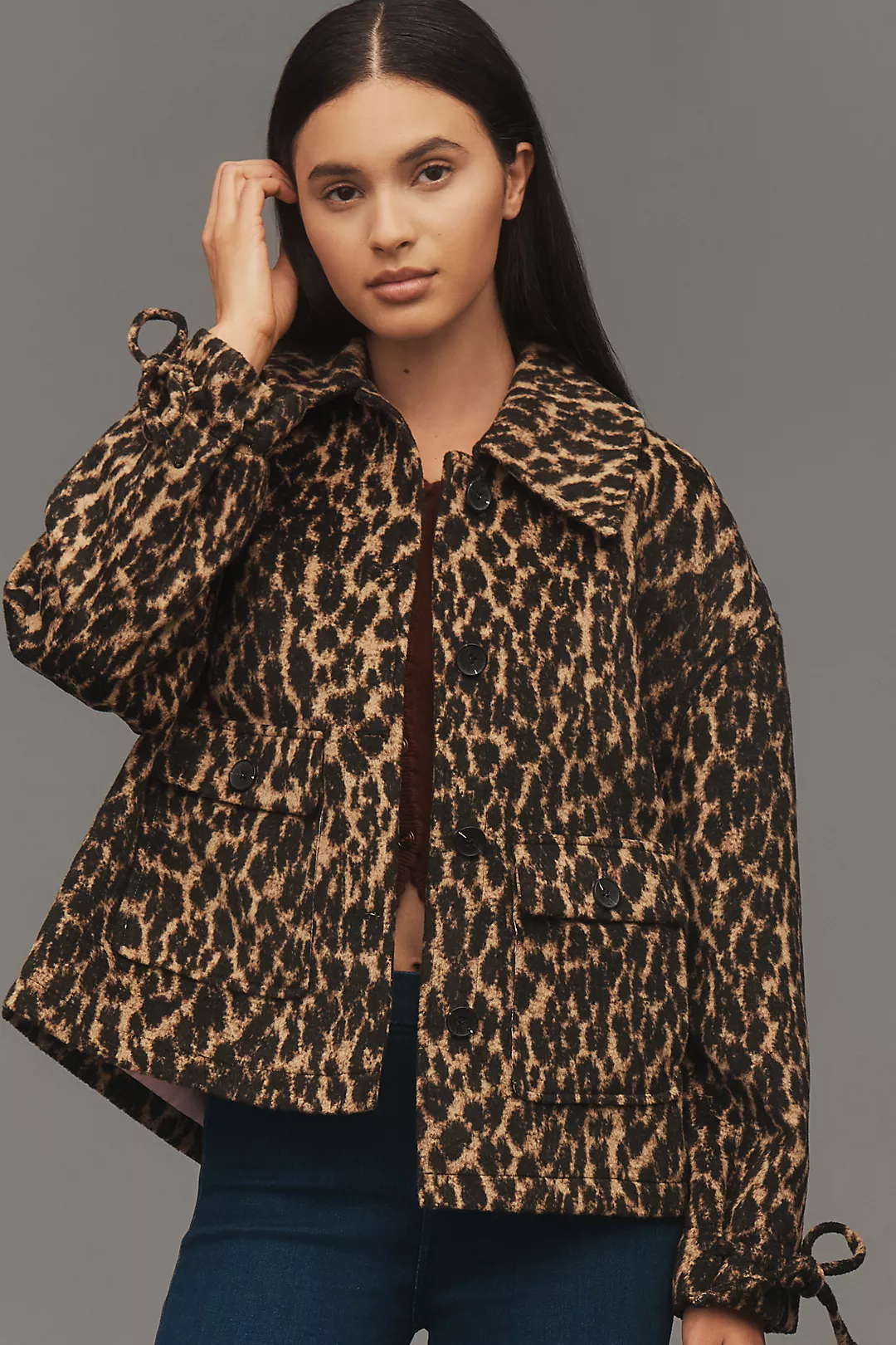 Avec Les Filles Bow-Sleeve Leopard Jacket