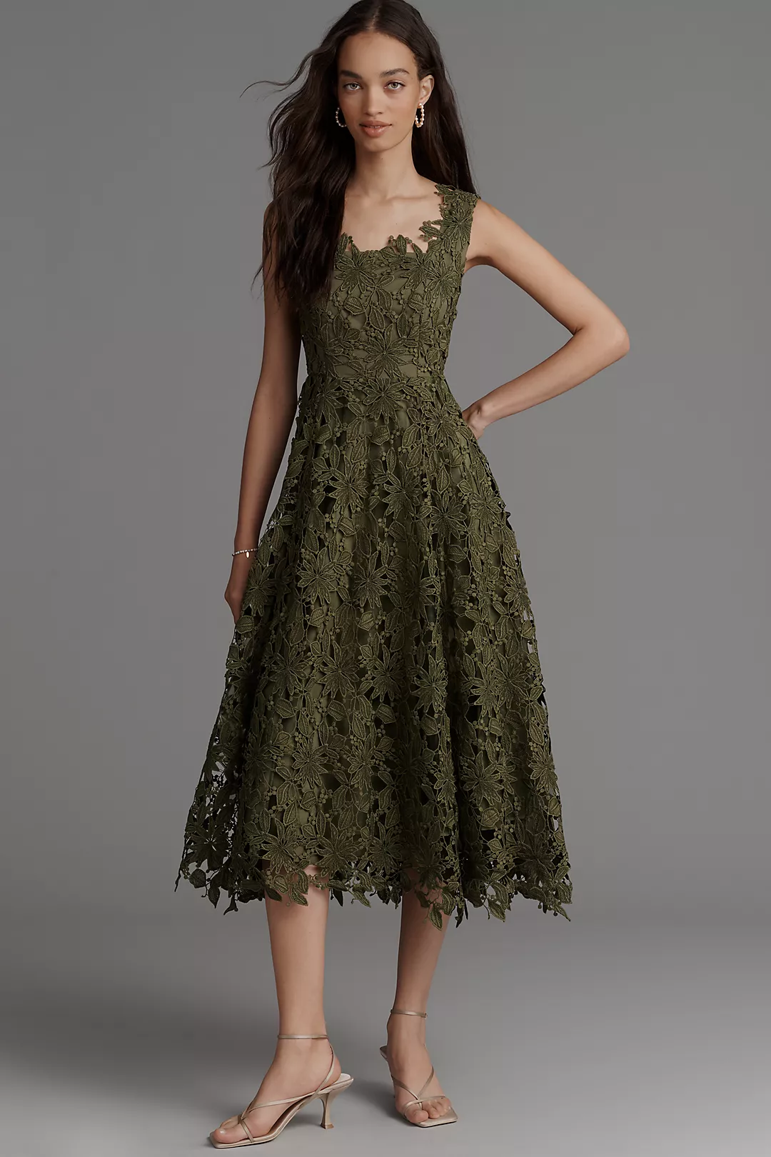 Mag Duggal Lace Cutwork Midi Dress