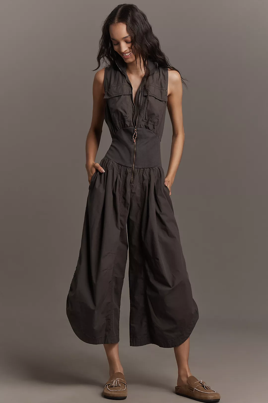 By Anthropologie Mixed Media Vest Jumpsuit