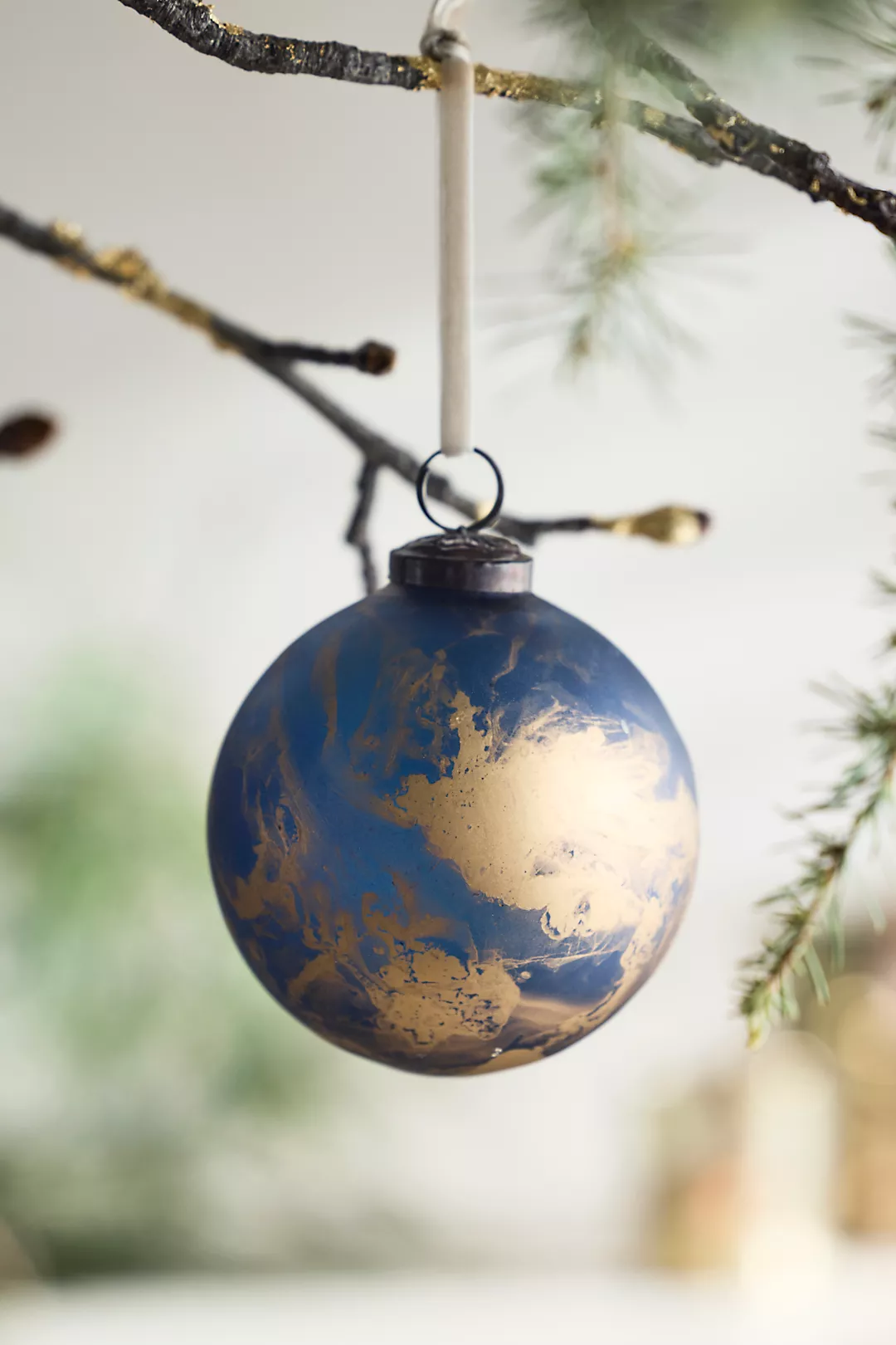 Matte Blue Marble Globe Ornament