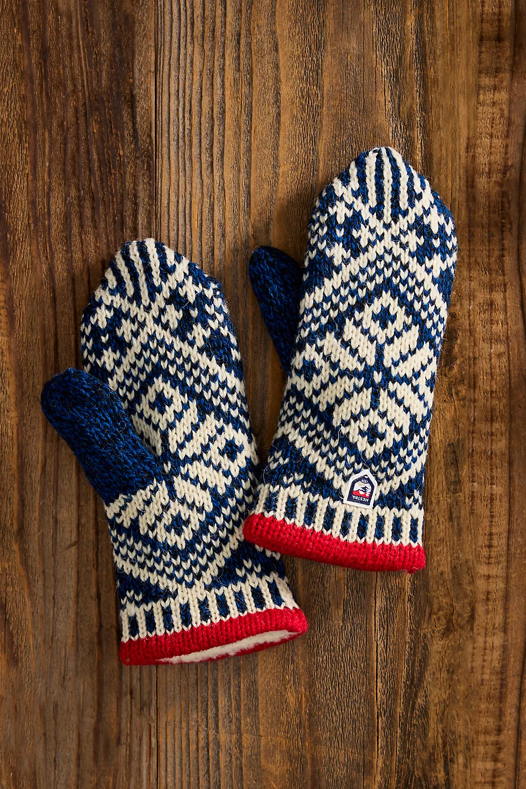 Nordic Wool Mittens, Blue + White