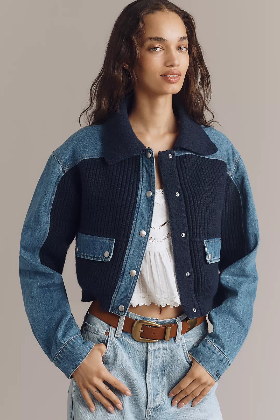 BLANKNYC Moving Up Denim Sweater Jacket