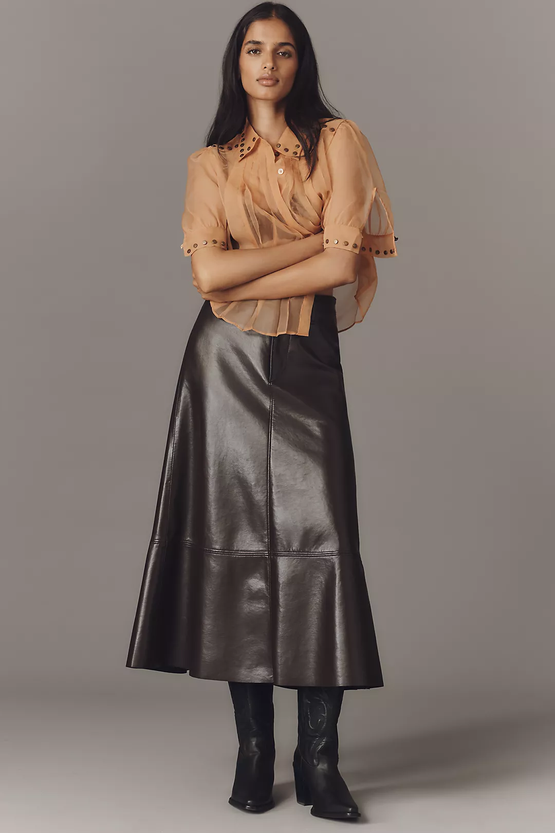 Citizens of Humanity Cassia Leather A-Line Midi Skirt