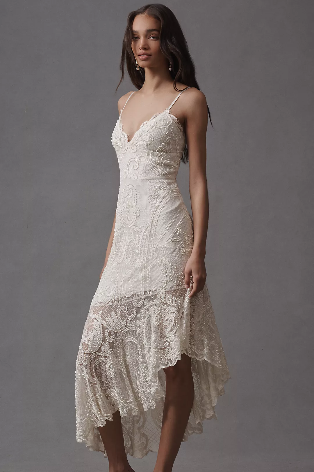 Liv Foster Elara Asymmetric Embroidered Lace Midi Dress