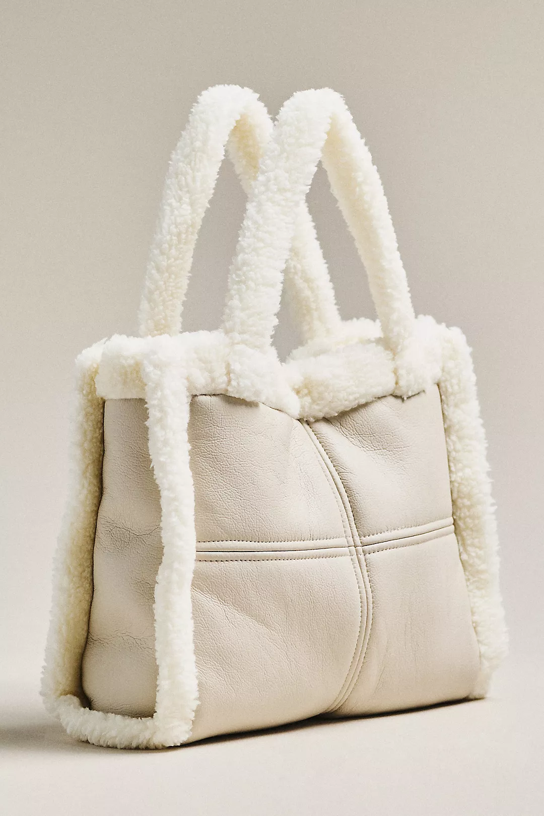 Lamarque Zoey Sherpa Fleece Leather Tote