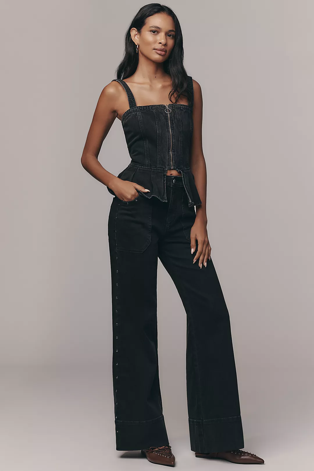 The Rylan Studded Relaxed High-Rise Flare Pants by Pilcro