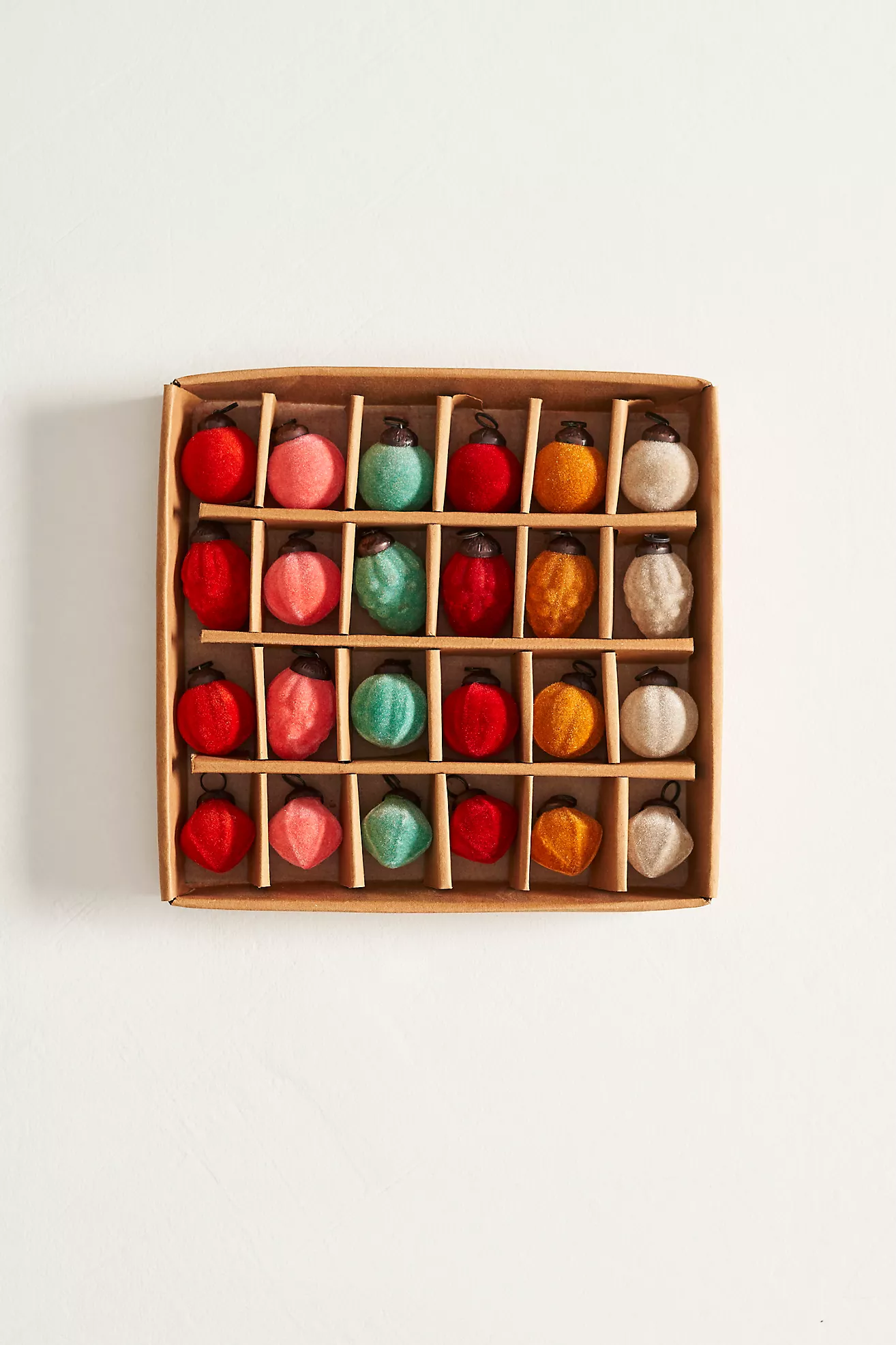 Flocked Bauble Miniature Ornaments, Set of 20