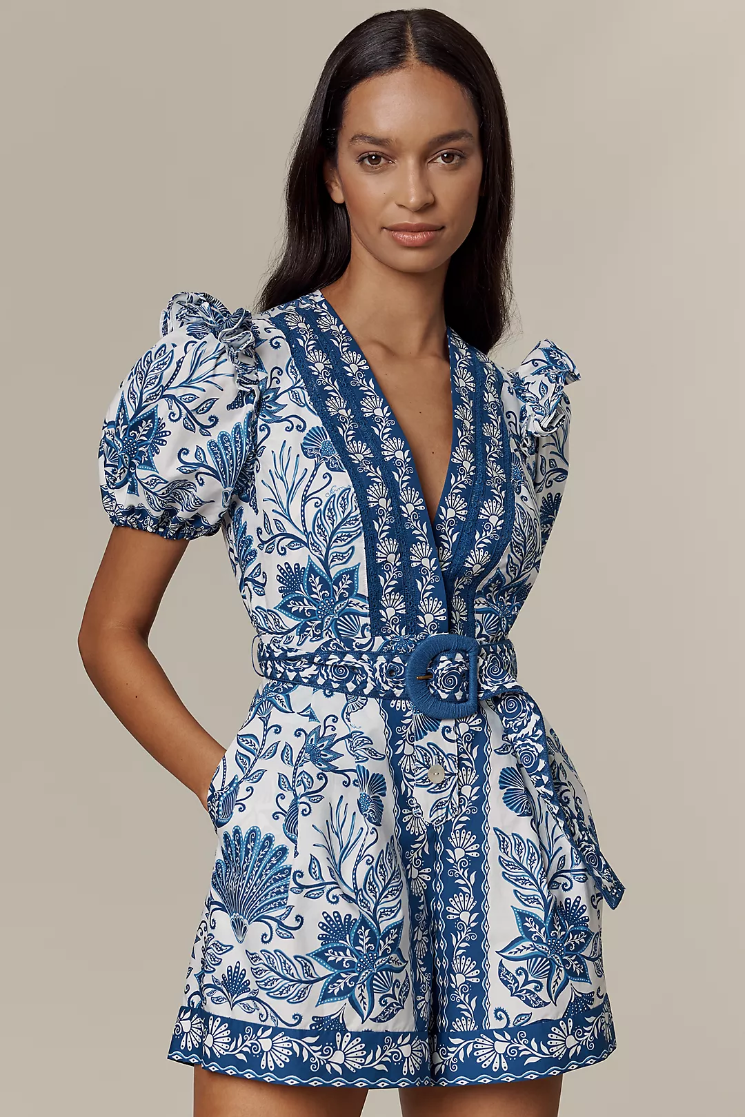 Farm Rio Shell Garden Cotton V-Neck Romper