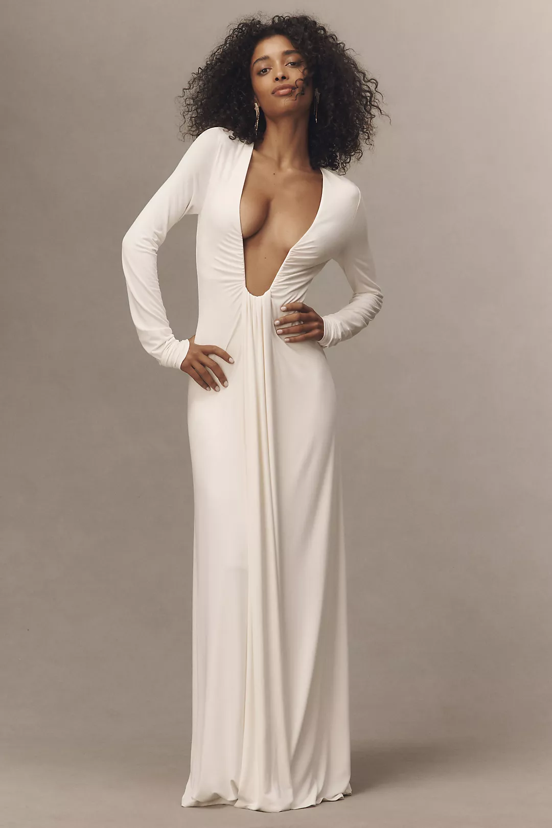 MISHA Jennifer Long-Sleeve Plunge Cupro Maxi Dress