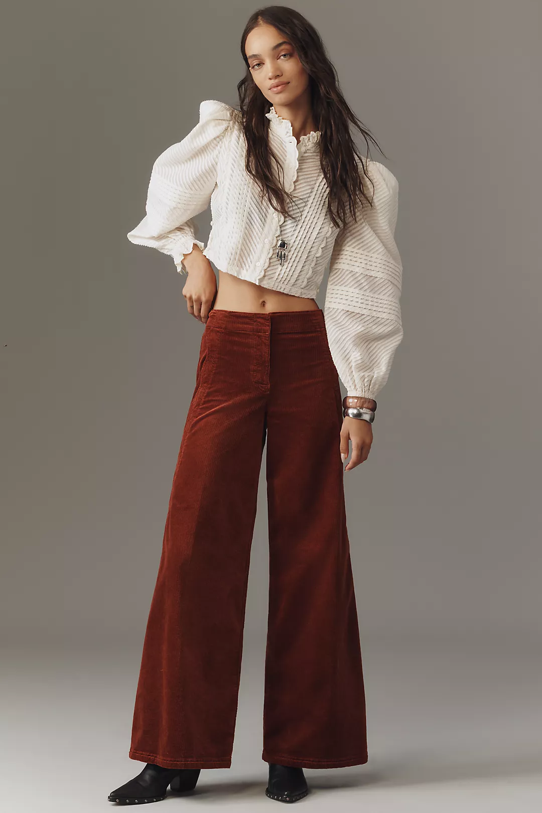 Maeve Corduroy Scallop Wide-Leg Pants