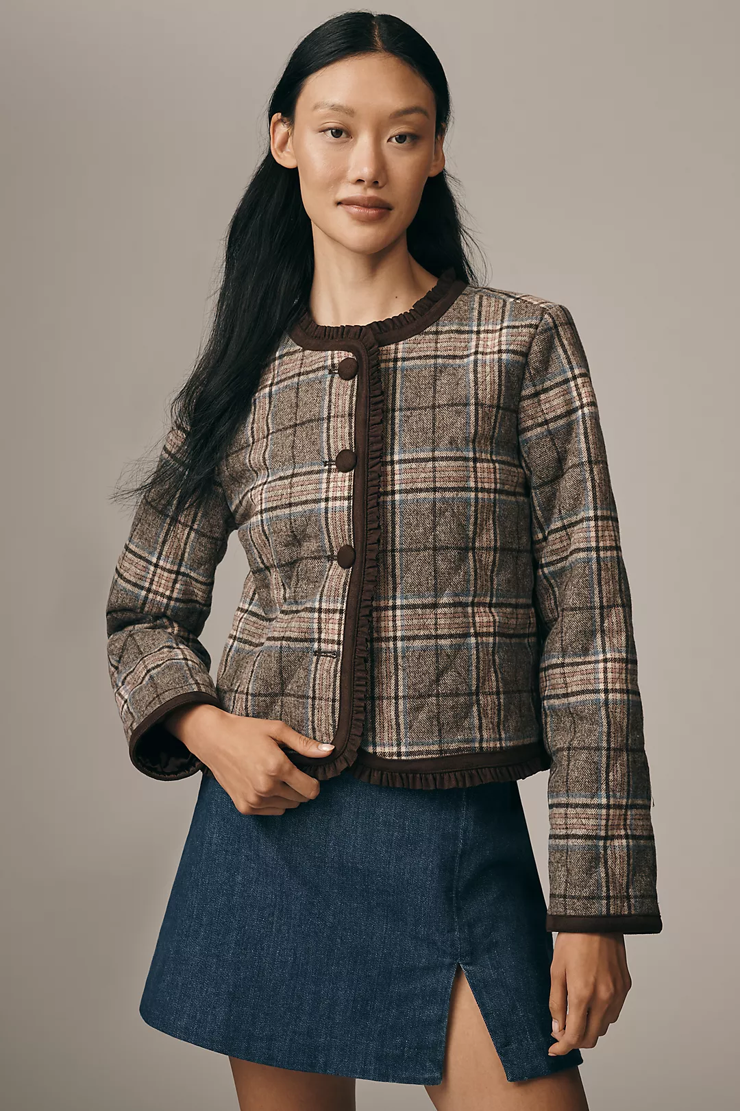 By Anthropologie Quilted Plaid Lady Jacket