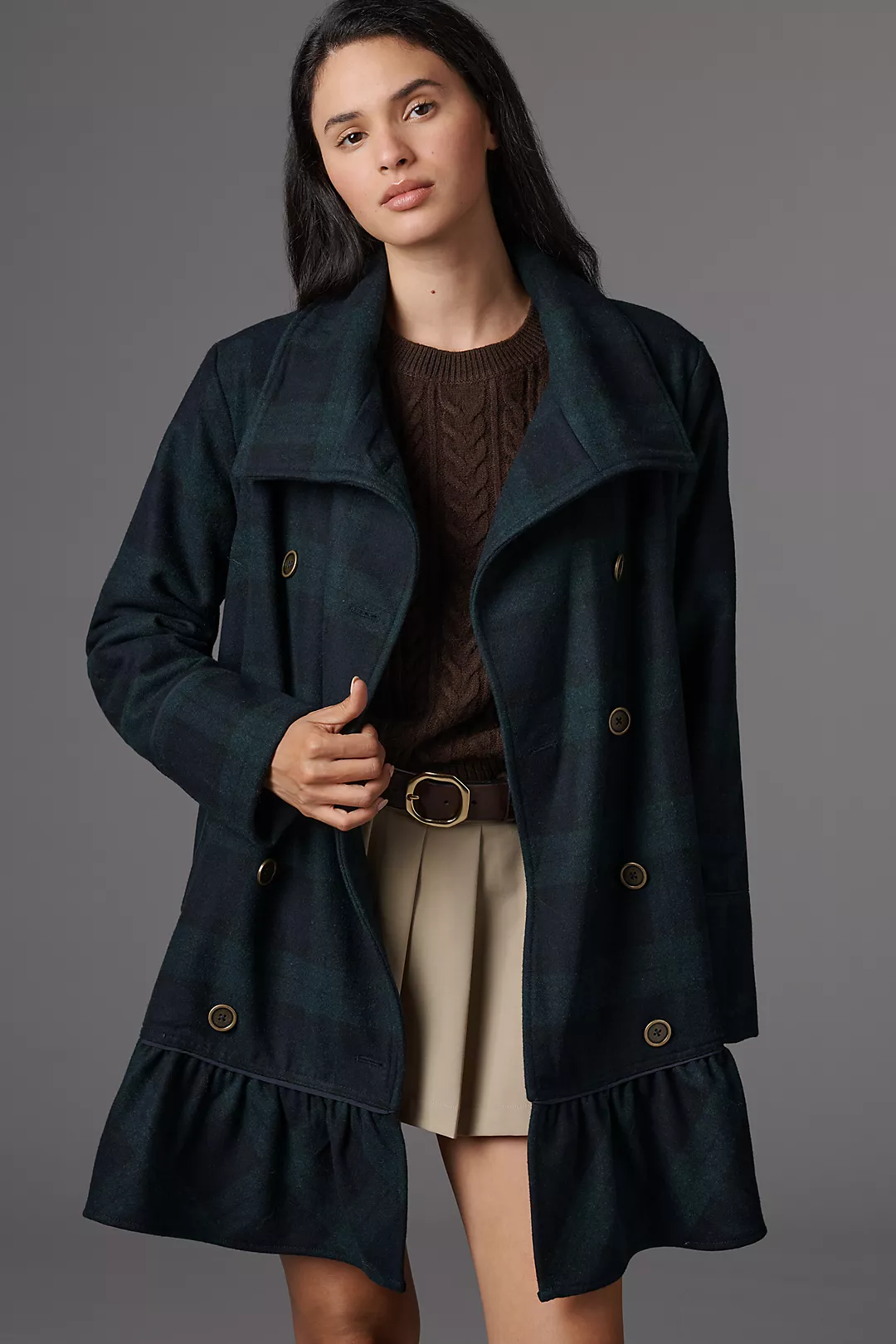 By Anthropologie Flounce Hem Wool Blend Peacoat