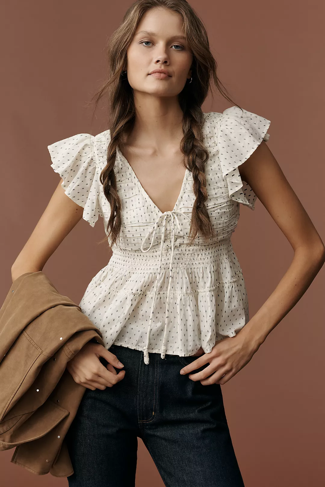 By Anthropologie Flutter-Sleeve Blouse