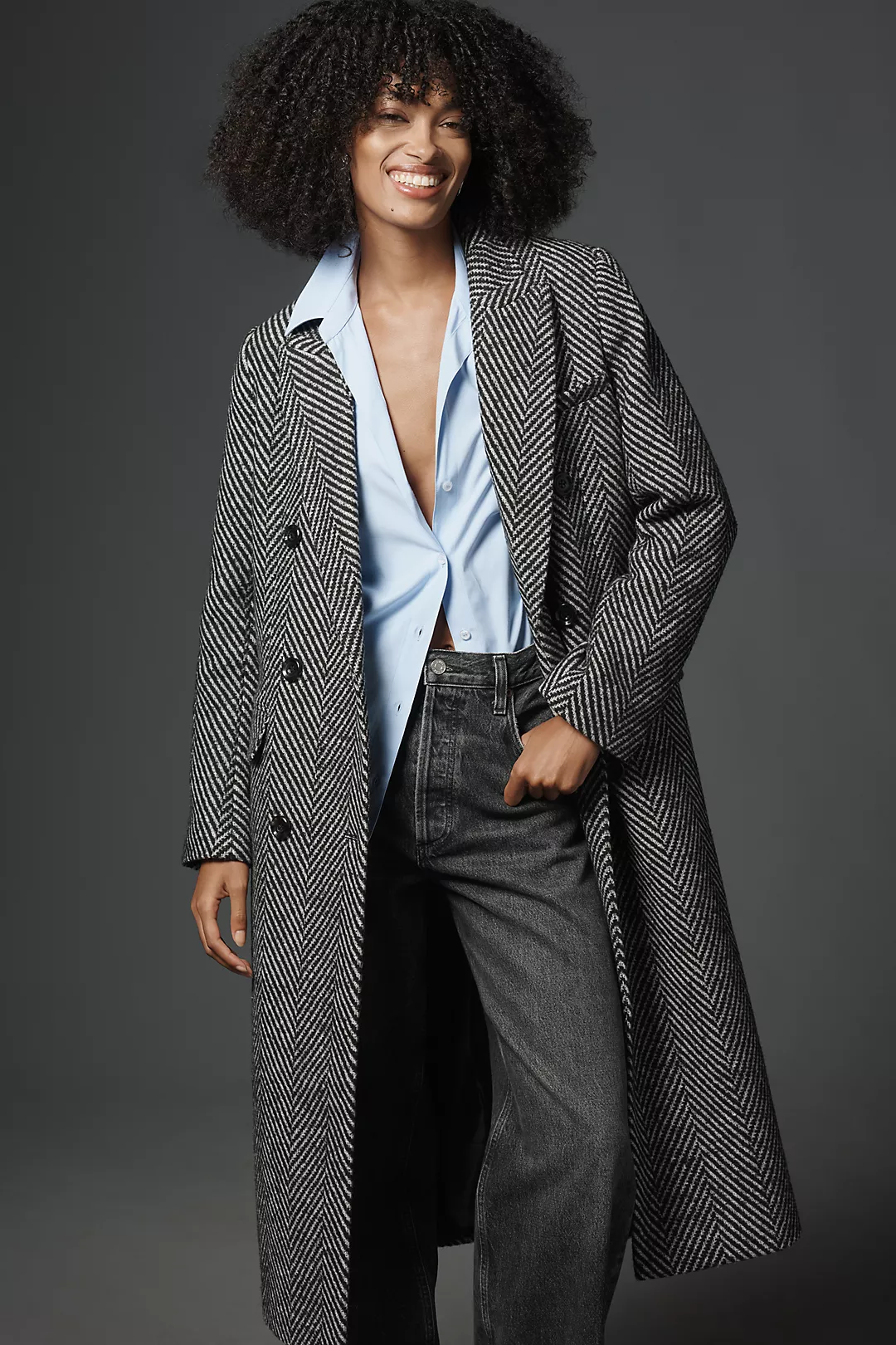 NVLT Chevron Long Double-Breasted Coat