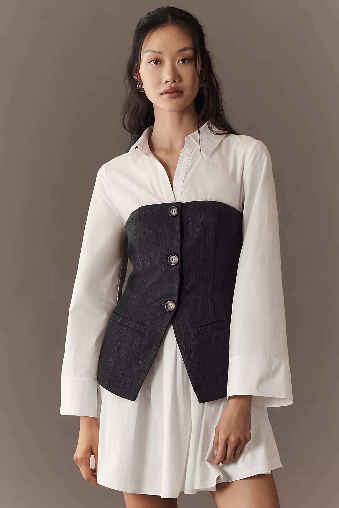 Endless Rose Long-Sleeve Twofer Vest Mini Dress