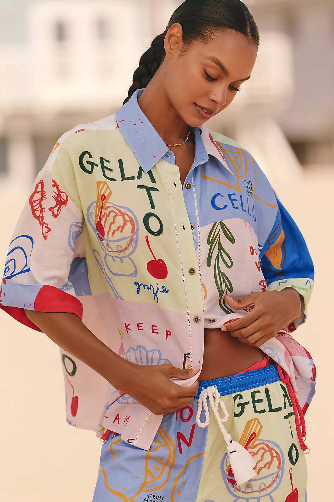 Jordan Nickson x Celandine Linen Blend Block-Print Blouse