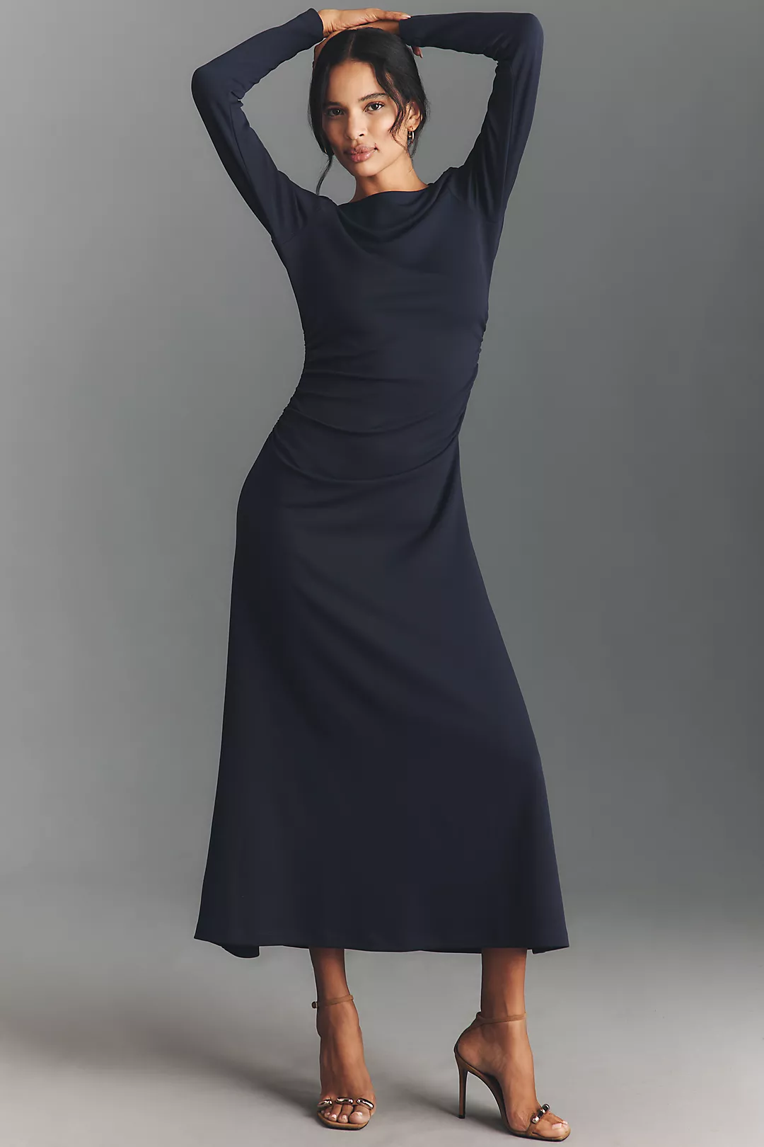 By Anthropologie Long-Sleeve Cowl-Back Maxi Dress